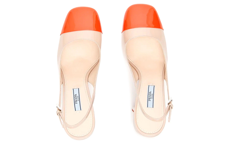 (W) Prada Patent Leather Chunky Heel Pumps 'Beige Orange' 圖 4