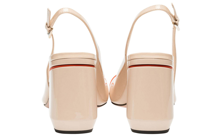 (W) Prada Patent Leather Chunky Heel Pumps 'Beige Orange' 圖 5