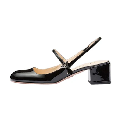 (W) Prada Patent Leather Chunky Heel Pumps 'Fashion Logo Black'