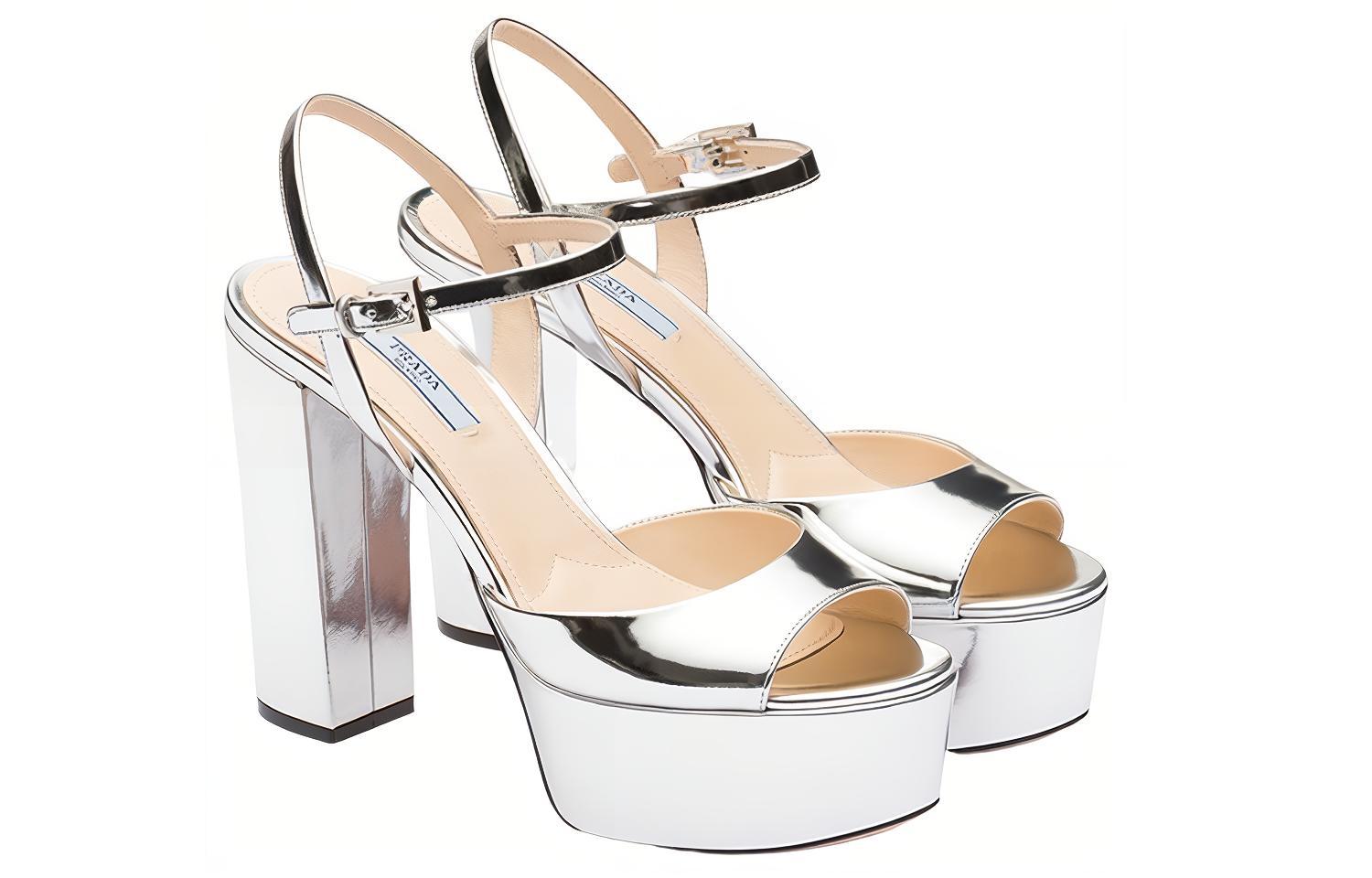 (W) Prada Patent Leather Platform High-Heel Sandal 'Silver' 圖 2