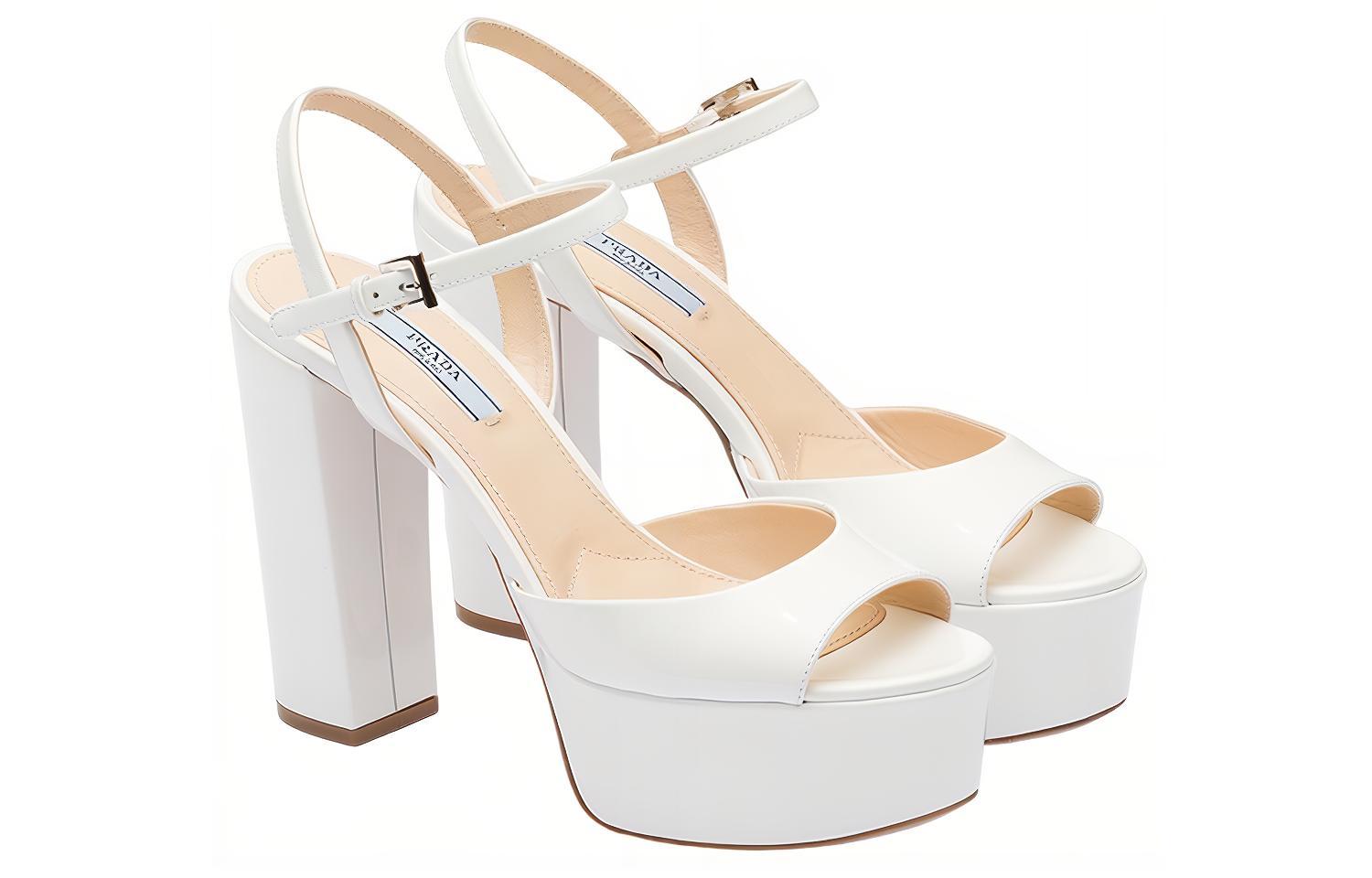(W) Prada Patent Leather Platform High-Heel Sandals 'White' 圖 2