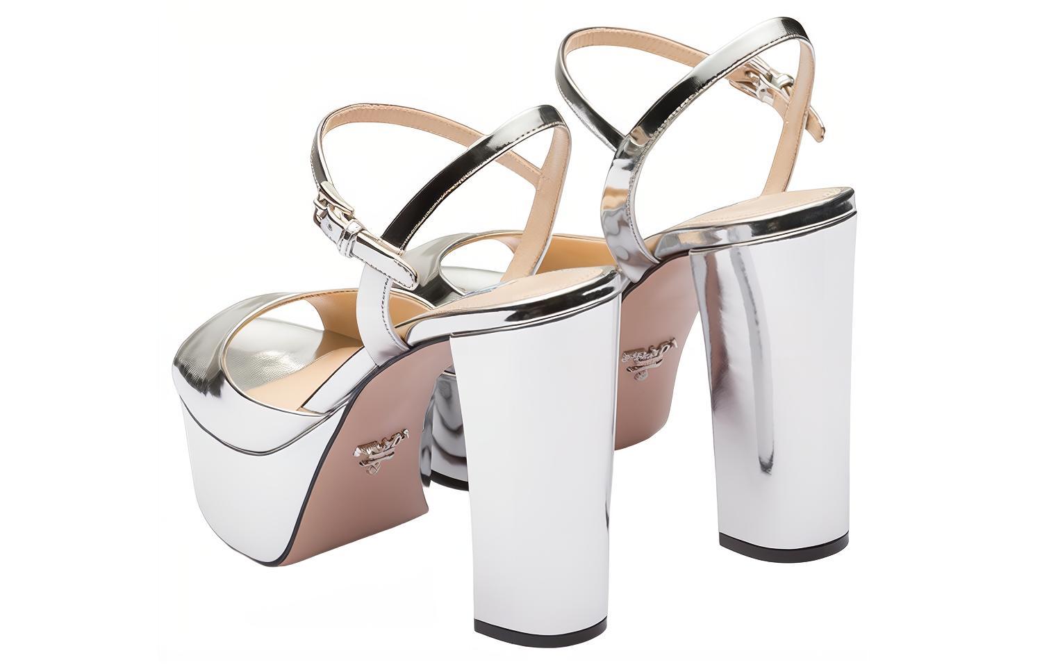 (W) Prada Patent Leather Platform High-Heel Sandal 'Silver' 圖 4