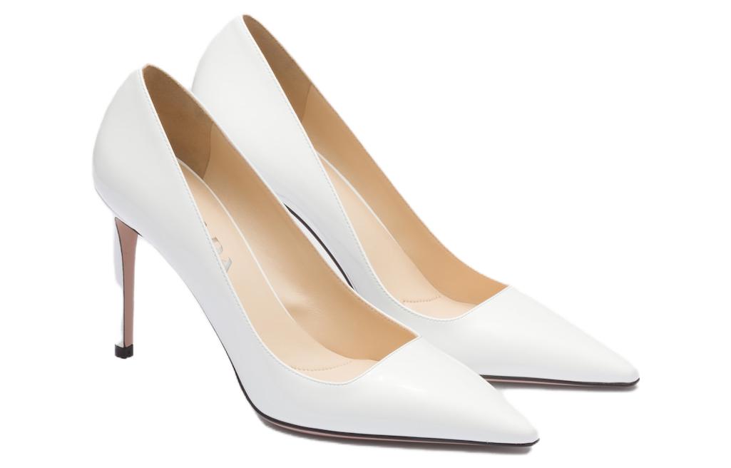 Order (W) Prada Tumit Tinggi Kulit Berkilat Hujung Runcing 'Putih' 1I166N_069_F0009_F_095