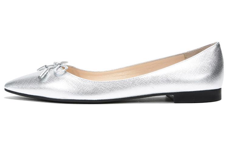 (Women) Prada Patent Leather Pointed Toe Flats 'Silver' 1F599L_3KGD_F0118_F_012