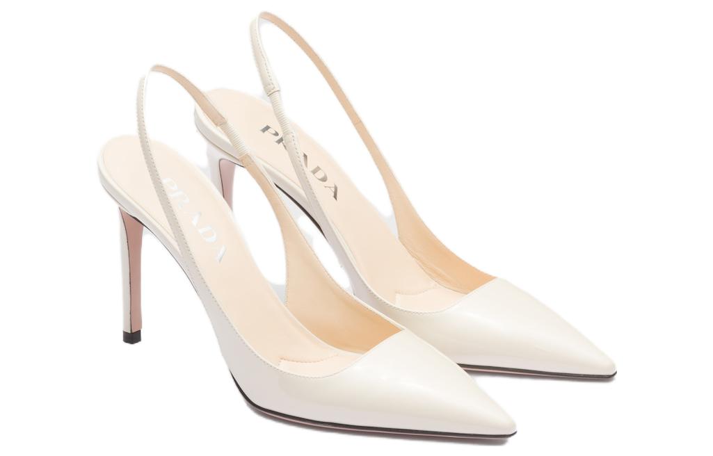Order (W) Escarpins Prada en Cuir Verni à Bout Pointu Slingback ''Blanc Ivoire''. 1I164N_069_F0304_F_095