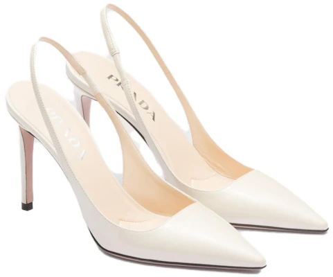 (W) Escarpins Prada en Cuir Verni à Bout Pointu Slingback ''Blanc Ivoire''. 1I164N_069_F0304_F_095 Order (W) Escarpins Prada en Cuir Verni à Bout Pointu Slingback ''Blanc Ivoire''. 1I164N_069_F0304_F_095