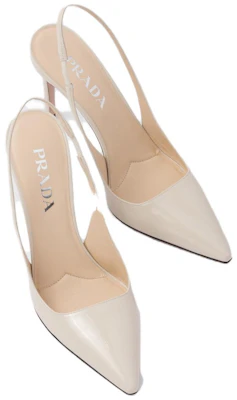 (W) Escarpins Prada en Cuir Verni à Bout Pointu Slingback ''Blanc Ivoire''. 1I164N_069_F0304_F_095 Lookbook (W) Escarpins Prada en Cuir Verni à Bout Pointu Slingback ''Blanc Ivoire''. 1I164N_069_F0304_F_095
