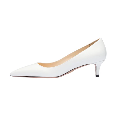 (W) Prada Patent Leather Pointed Toe Stiletto Mid-Heels 'White'