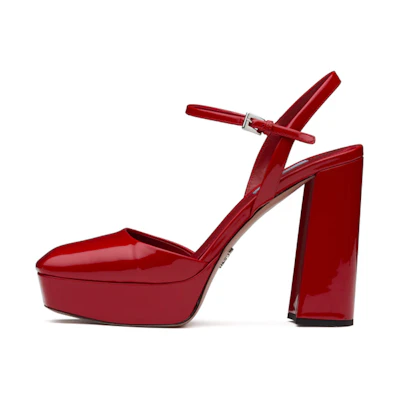 (W) Prada Patent Leather Square-Toe High Heels 'Red'
