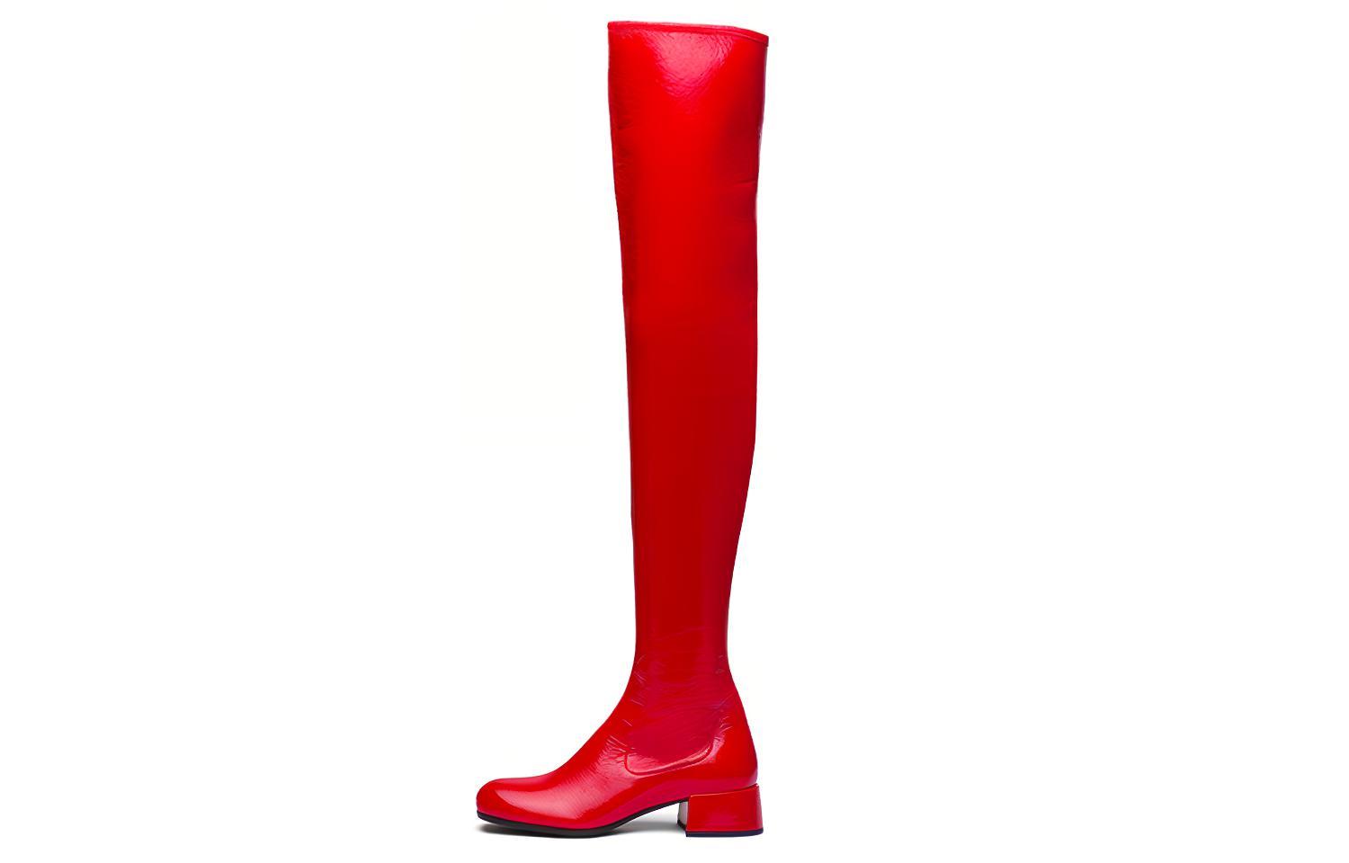 Buy (W) Boots Tinggi Kulit Patent Prada 'Merah' 1W330M_3LBK_F0011_F_B035