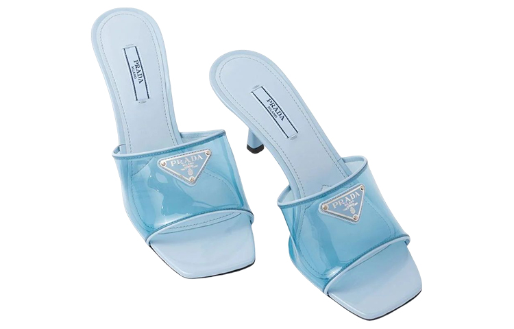 Lookbook (W) Prada Lakleren Driehoek Logo Stiletto Sandalen ''Blauw Fashion'' 1XX644_3N09_F0076_F_065