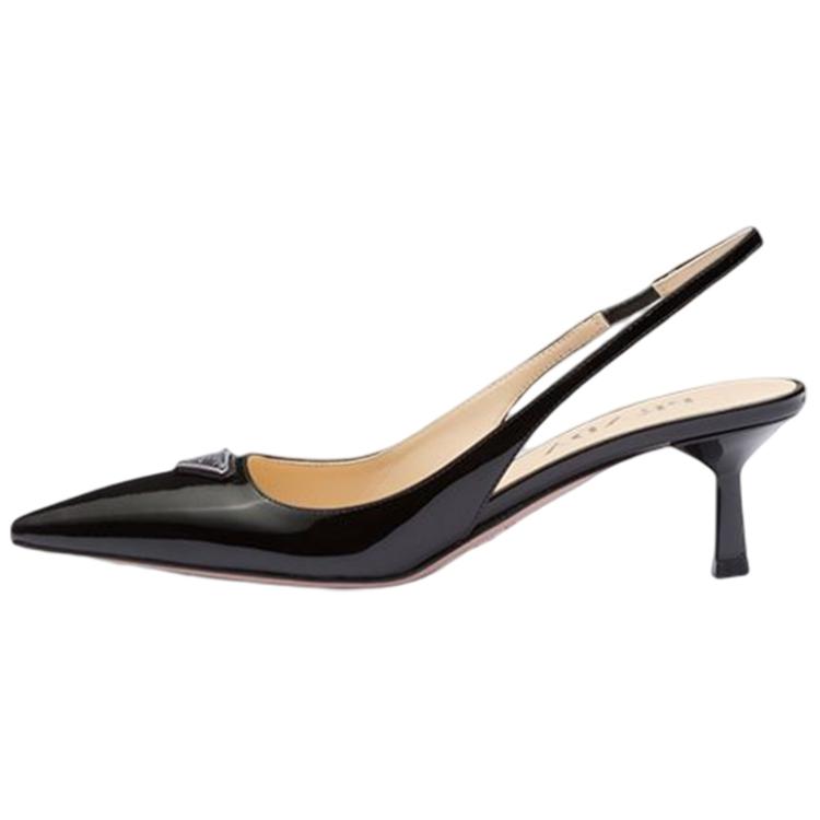 (W) Prada Patent Pointed-Toe High Heels 'Black Logo'