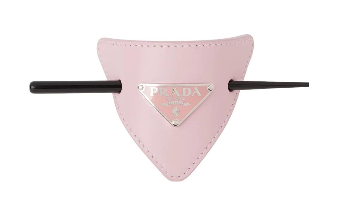 (Women) PRADA Pink Triangle Logo Leather Hair Clip for Women. 1IF0048NQF0WZT