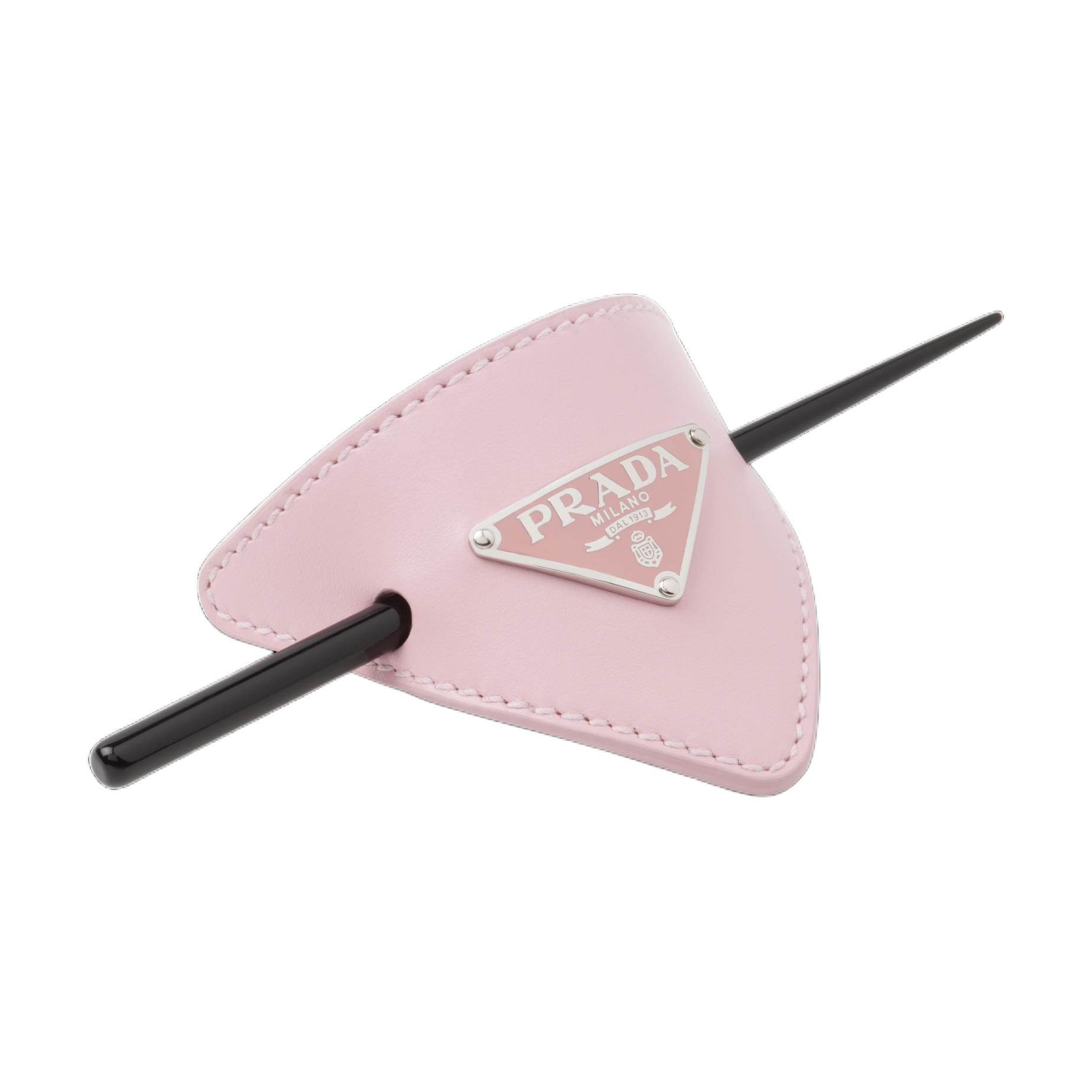 Purchase (W) 프라다 핑크 트라이앵글 로고 여성용 가죽 헤어 클립. 1IF0048NQF0WZT