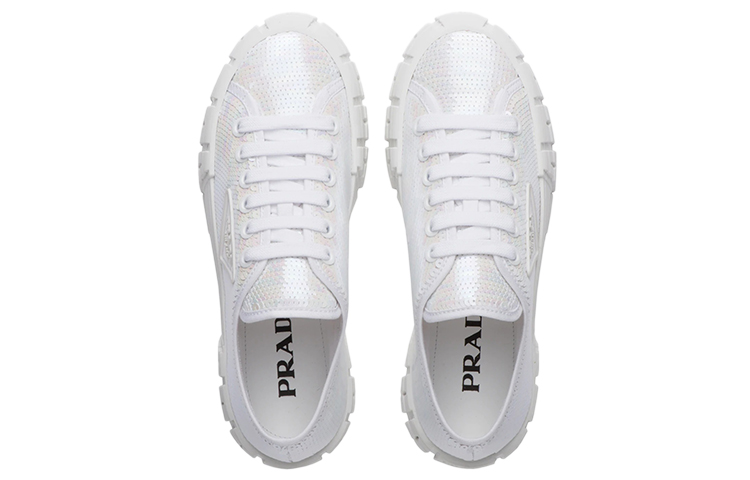 Shop (W) Prada Plateausneaker ''Logo Paillettenstickerei Weiß'' 1E787M_959_F0009_F_050