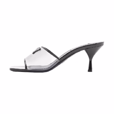 (W) Prada Plexiglas 65mm Mule Sandals Black Patent Leather