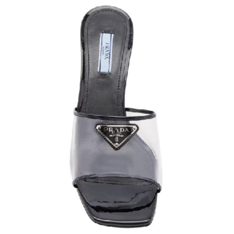 Shop (Women) Prada Plexiglas 65mm Mule Sandals Black Patent Leather 1XX644_3N09_F0002_F_065