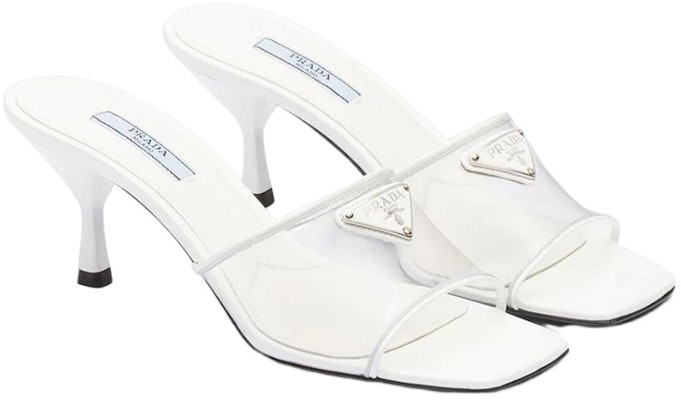 (Women) Prada Plexiglas 65mm Mule Sandals White Patent Leather 1XX644_3N09_F0009_F_065 Lookbook (Women) Prada Plexiglas 65mm Mule Sandals White Patent Leather 1XX644_3N09_F0009_F_065