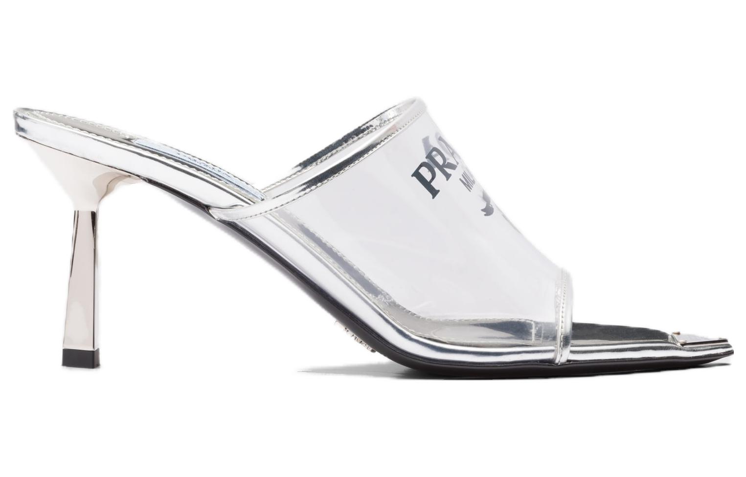 (W) Prada Plexiglas 75mm Pointy High Heels Silver Leather 圖 2