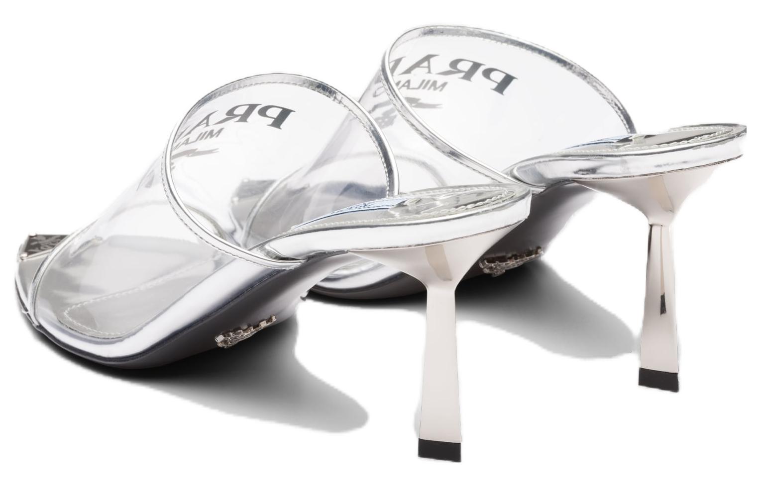 (W) Prada Plexiglas 75mm Pointy High Heels Silver Leather 圖 4