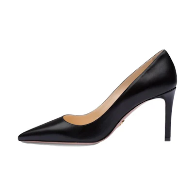 (W) Prada Pointed-Toe Leather High Heels 'Black'