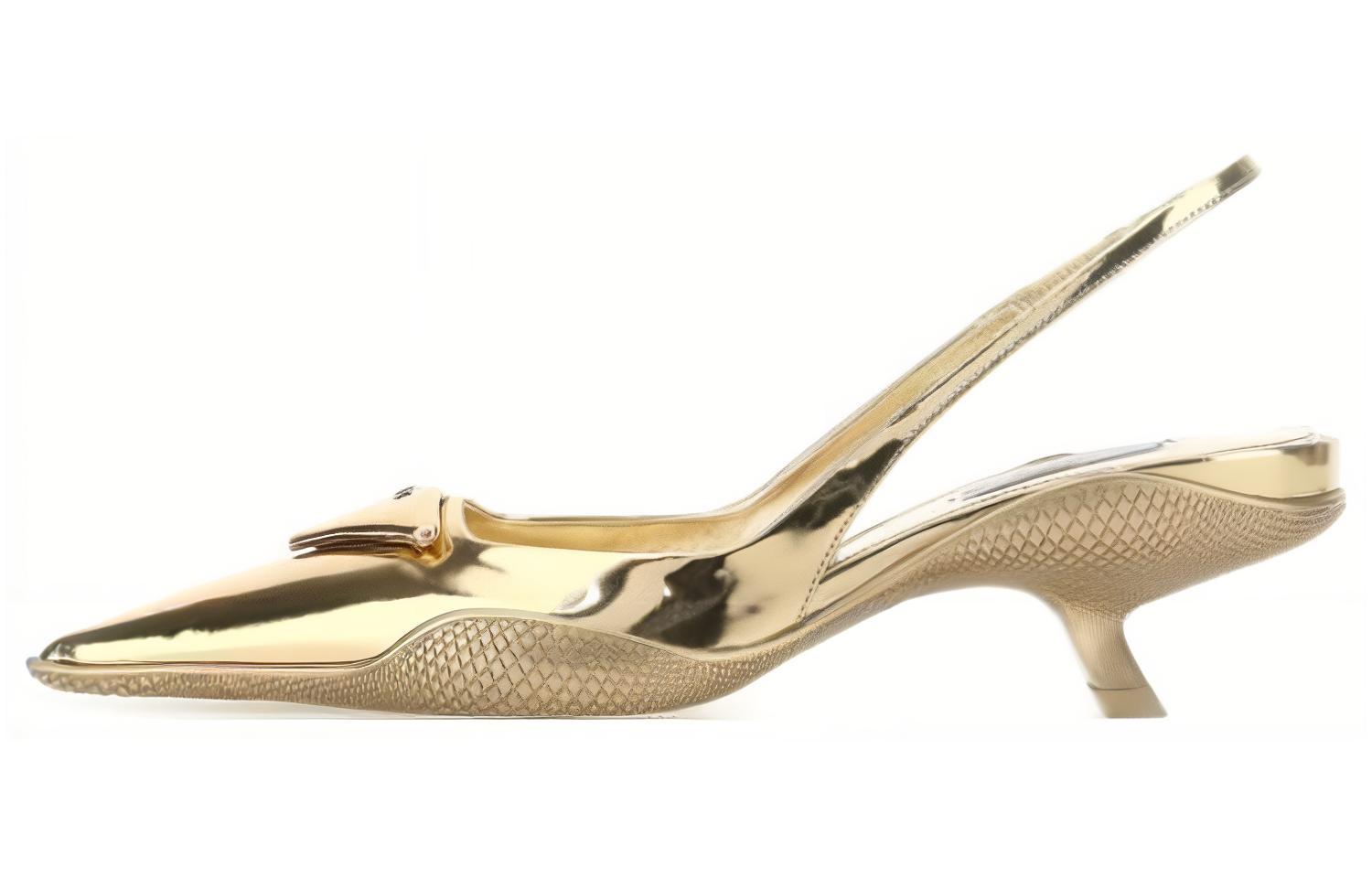 (W) Prada Pointed-Toe Leather Stiletto Heels 'Gold'