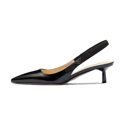 (W) Prada Pointed-Toe Patent Leather Kitten Heels 'Black'
