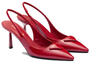 Lookbook PRADA 普拉達 閃亮 皮革 尖頭扣環 細高跟 高筒鞋 女式 櫻桃紅