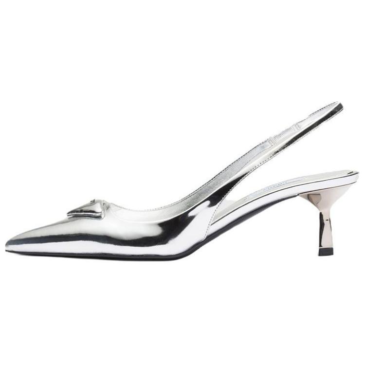 (Women) Prada Pointed-Toe Slingback Stilettos 'Silver Logo' 1I901M_055_F0118_F_055