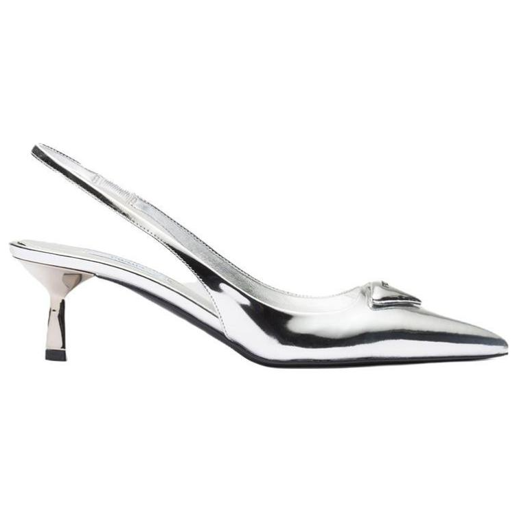 Order (Women) Prada Pointed-Toe Slingback Stilettos 'Silver Logo' 1I901M_055_F0118_F_055