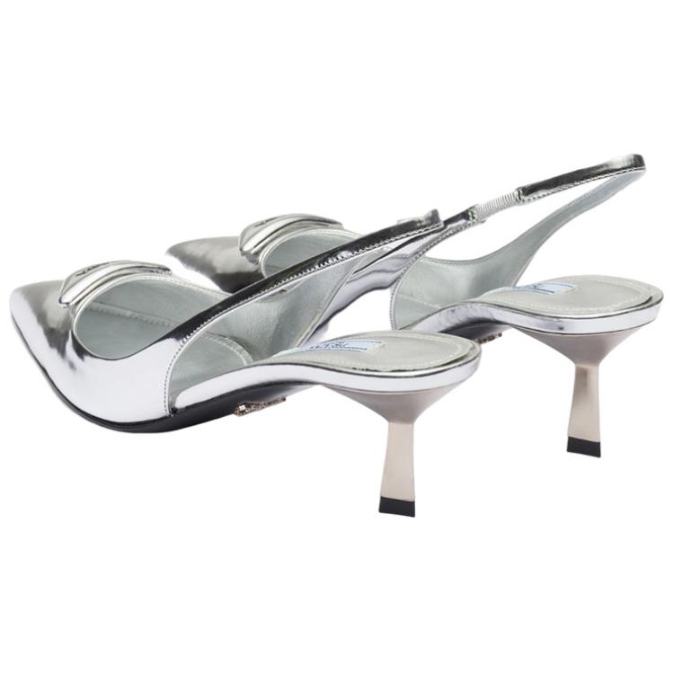 Purchase (Women) Prada Pointed-Toe Slingback Stilettos 'Silver Logo' 1I901M_055_F0118_F_055