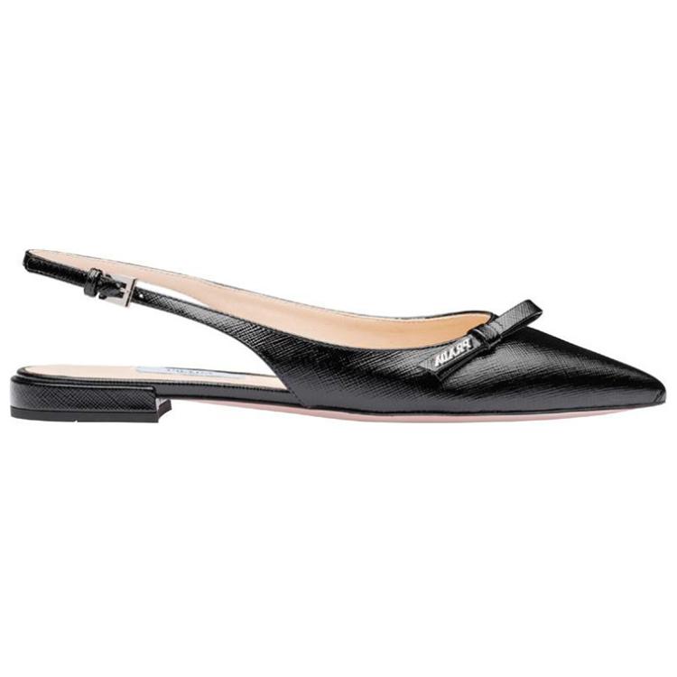 (W) Prada Pointed Toe Bow Slingback Sandals 'Black' 圖 2