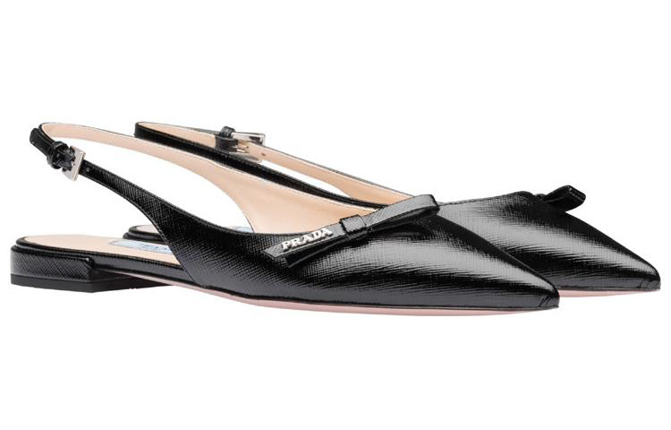 (W) Prada Pointed Toe Bow Slingback Sandals 'Black' 圖 3