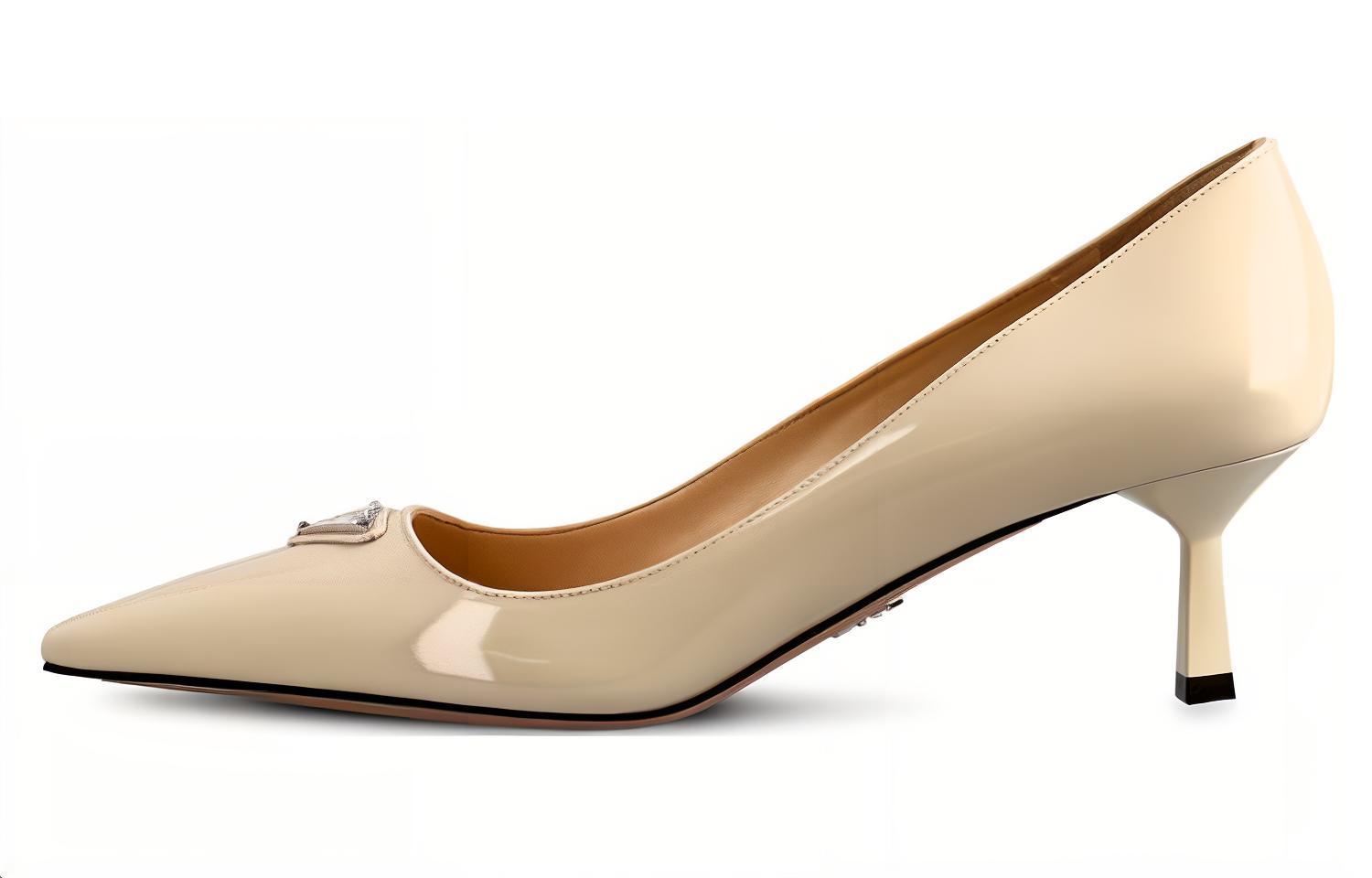 (Women) Prada Pointed Toe Patent Leather Kitten Heels 'Ivory' 1I154N_069_F0304