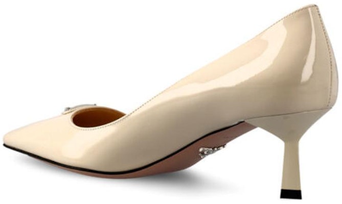 PRADA 亮面漆皮 尖頭套穿 細跟 高跟鞋 5.5cm 女式 象牙色 Shop PRADA 亮面漆皮 尖頭套穿 細跟 高跟鞋 5.5cm 女式 象牙色