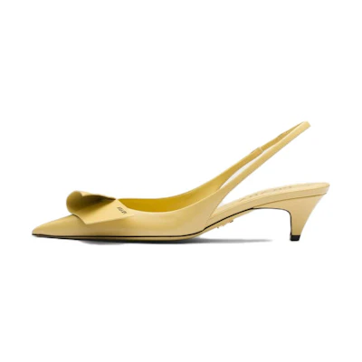 (W) Prada Pointed Toe Slip-On Block Heel Pumps 4.5cm 'Bright Yellow Patent'