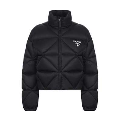 (Women) PRADA Quilted Down Jacket Black Winter with Iconic Logo Design 291947-1WQ8-F0002-S-202