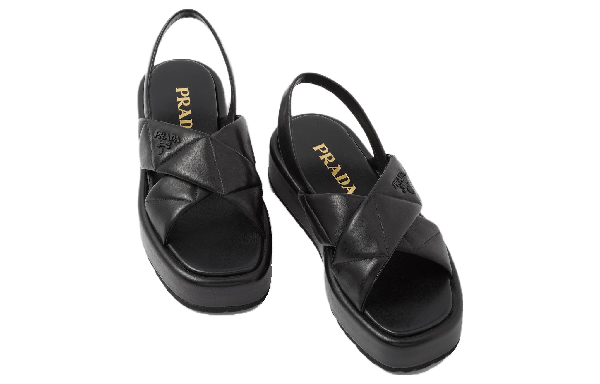 Shop PRADA 皮革 露趾 沙灘涼鞋 女款 黑色