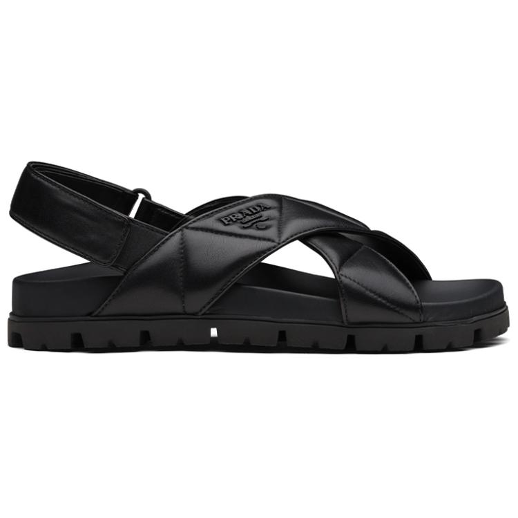 (W) Prada Quilted Soft Lambskin Fashion Versatile Casual Sandals 'Black' 圖 2