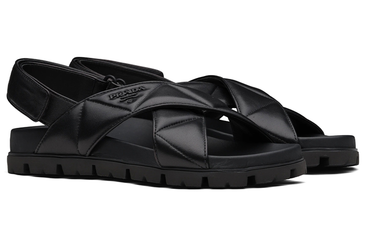 (W) Prada Quilted Soft Lambskin Fashion Versatile Casual Sandals 'Black' 圖 3