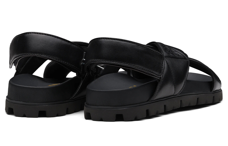 (W) Prada Quilted Soft Lambskin Fashion Versatile Casual Sandals 'Black' 圖 4