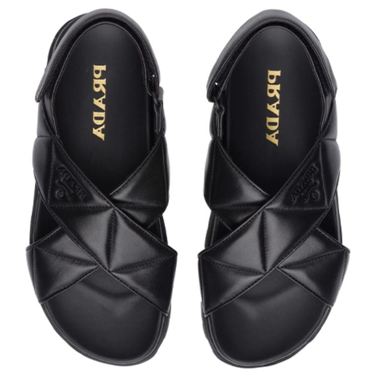 (W) Prada Quilted Soft Lambskin Fashion Versatile Casual Sandals 'Black' 圖 5