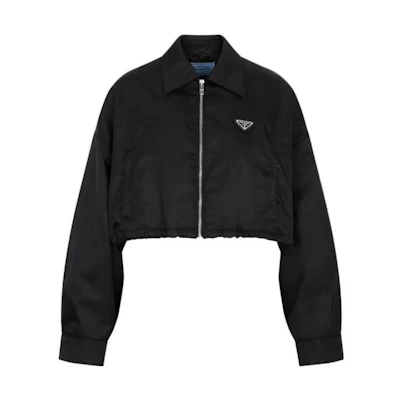 (Women) PRADA Re-Nylon FW22 Cropped Waist Long Sleeve Jacket Black. 292101-1WQ8-F0002