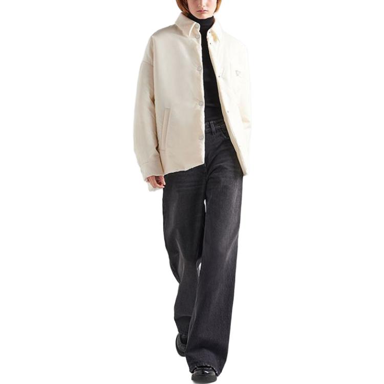 Lookbook (Women) PRADA Re-Nylon FW23  White Logo Patch Loose Fit Long Sleeve Jacket. 291968-1WQ9-F0009-S-212