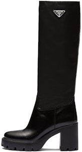 PRADA Re-Nylon 皮革 圓頭套筒 高筒靴 8.5cm 女款 黑色 Buy PRADA Re-Nylon 皮革 圓頭套筒 高筒靴 8.5cm 女款 黑色