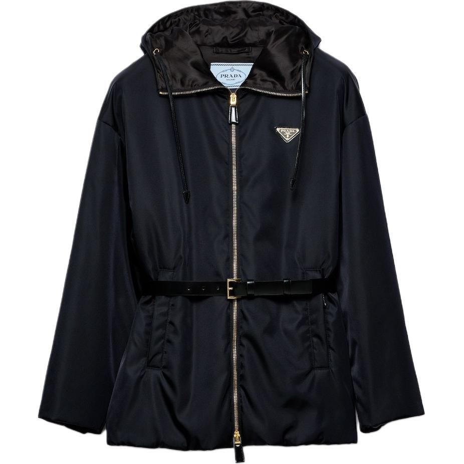 (Women) PRADA Re-Nylon Logo Drawstring Hooded Zip Jacket  Black 29E097-1WQ8-F0002-S-232