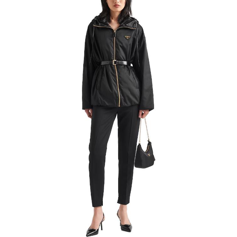 (Women) PRADA Re-Nylon Logo Drawstring Hooded Zip Jacket  Black 29E097-1WQ8-F0002-S-232 圖 3