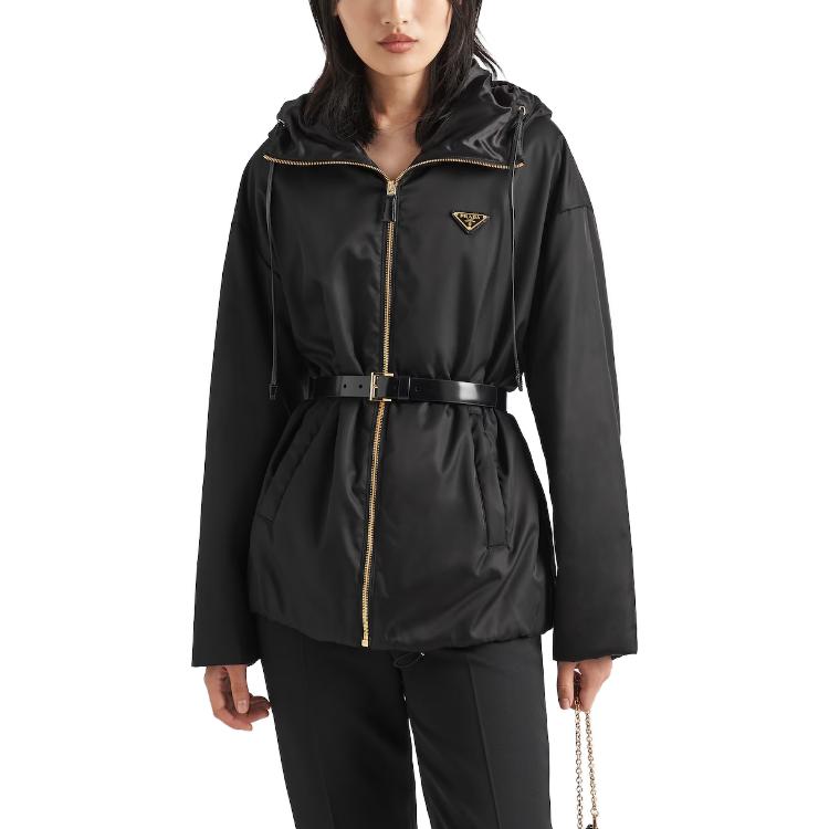 (Women) PRADA Re-Nylon Logo Drawstring Hooded Zip Jacket  Black 29E097-1WQ8-F0002-S-232 圖 4