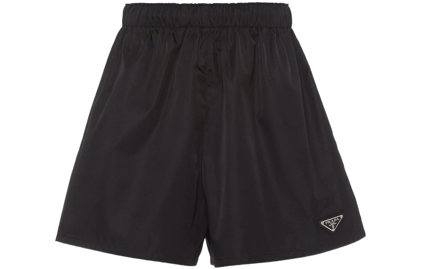 (Women) PRADA Re-Nylon SS22  Black Elastic Waist Casual Shorts with Logo. 22C757-1WQ8-F0002