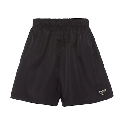 (Women) PRADA Re-Nylon SS22 Black Elastic Waist Casual Shorts with Logo. 22C757-1WQ8-F0002